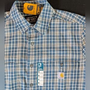 Carhartt Men's Blue Plaid Rugged Flex Relaxed Fit Shirt Button-Down M